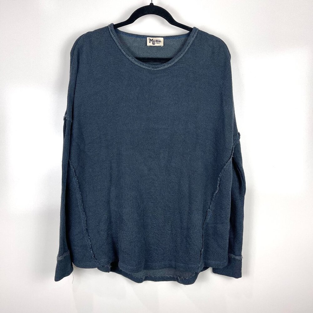 Show Me Your Mumu Bosco Ski Top Blue Thermal Tunic Small Oversized Waffle Knit